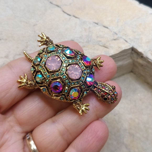 Crystal Turtle 🐢 pin brooch vintage style - Picture 6 of 7